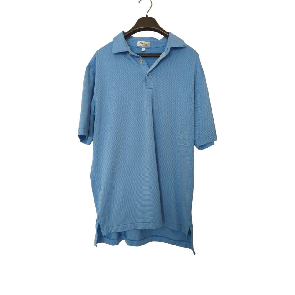 Peter Millar Summer Comfort Thin striped Mens Blue Polo Shirt Size L Golf-lpb37